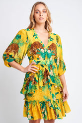TROPICAL TIGRESS SHORT RUFFLE DRESS - Czarina
