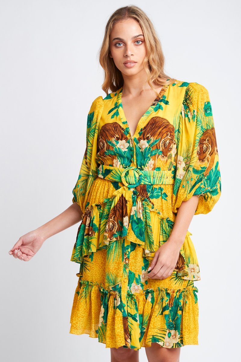 TROPICAL TIGRESS SHORT RUFFLE DRESS - Czarina
