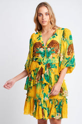 TROPICAL TIGRESS SHORT RUFFLE DRESS - Czarina