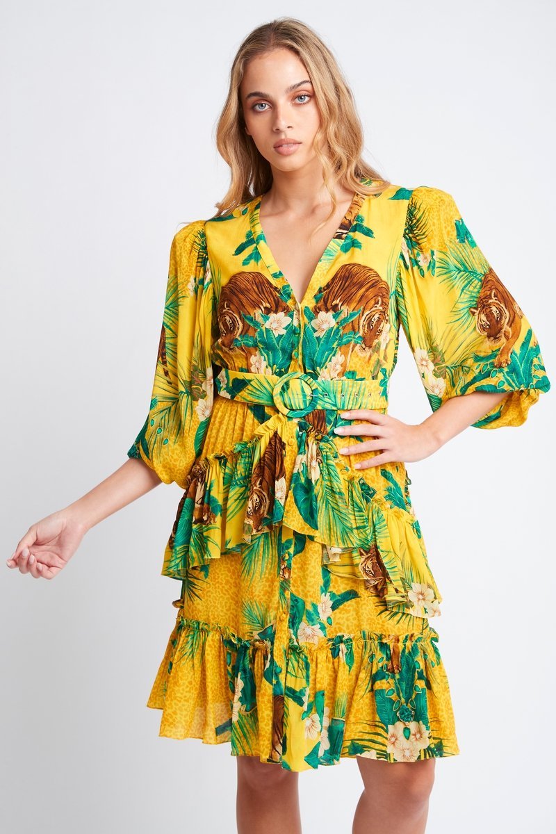 TROPICAL TIGRESS SHORT RUFFLE DRESS - Czarina