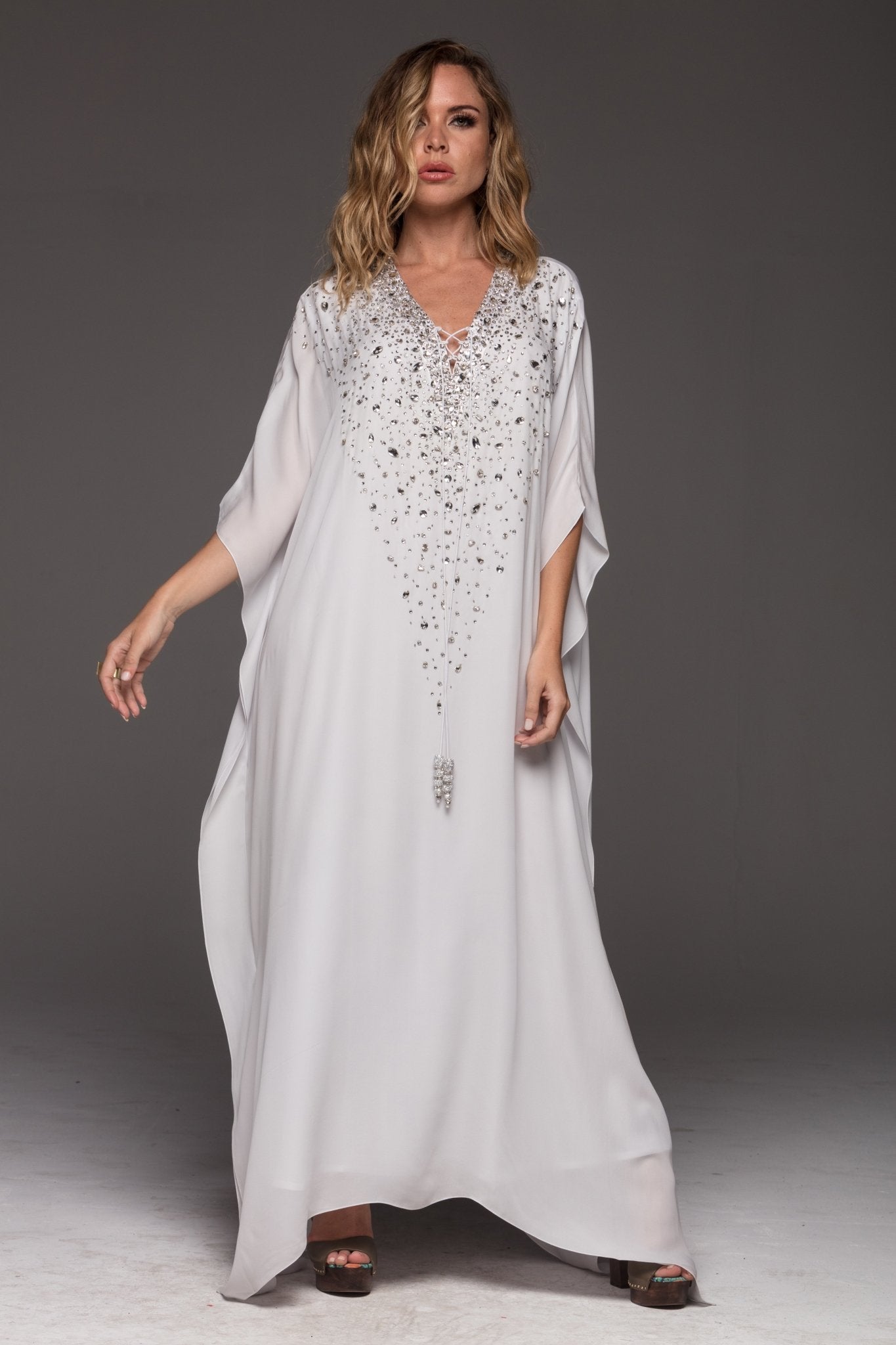 WHITE PEARL LUXE LONG KAFTAN PRE-ORDER - Czarina