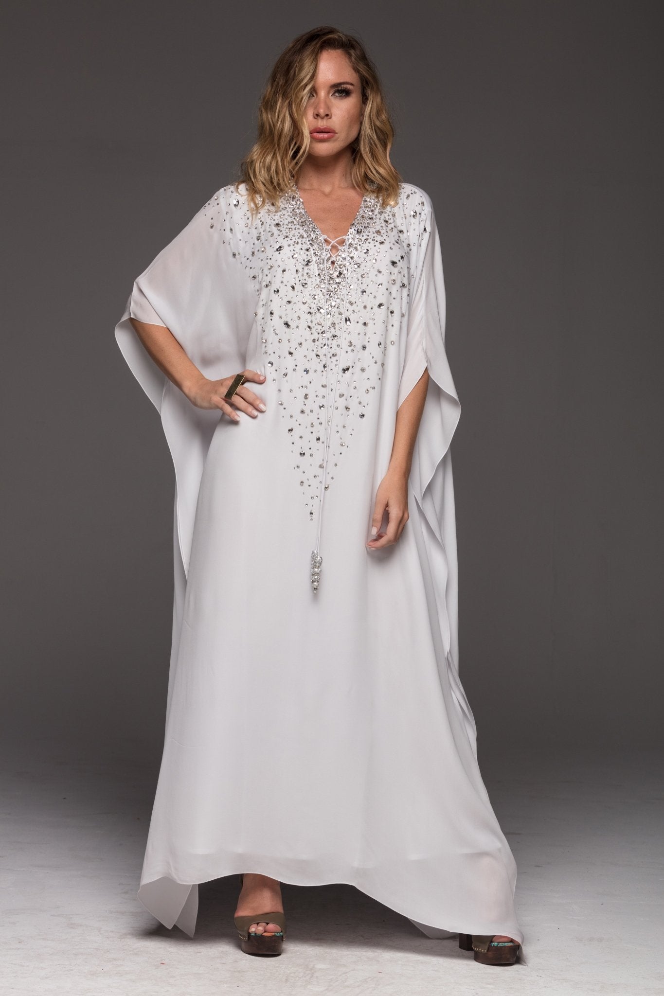 WHITE PEARL LUXE LONG KAFTAN PRE-ORDER - Czarina