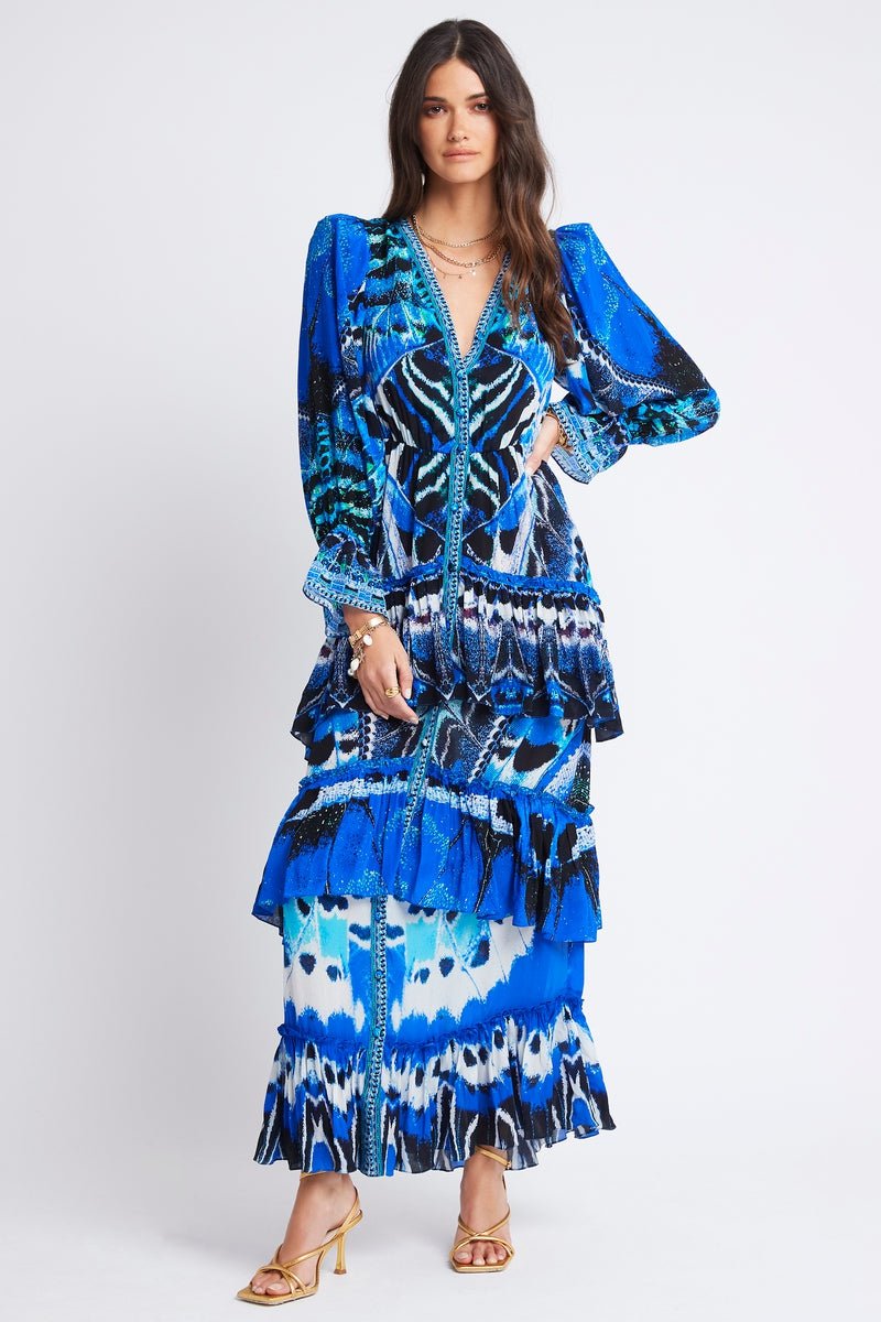 WILD FEATHERS BUTTONED DOWN MAXI DRESS - Czarina