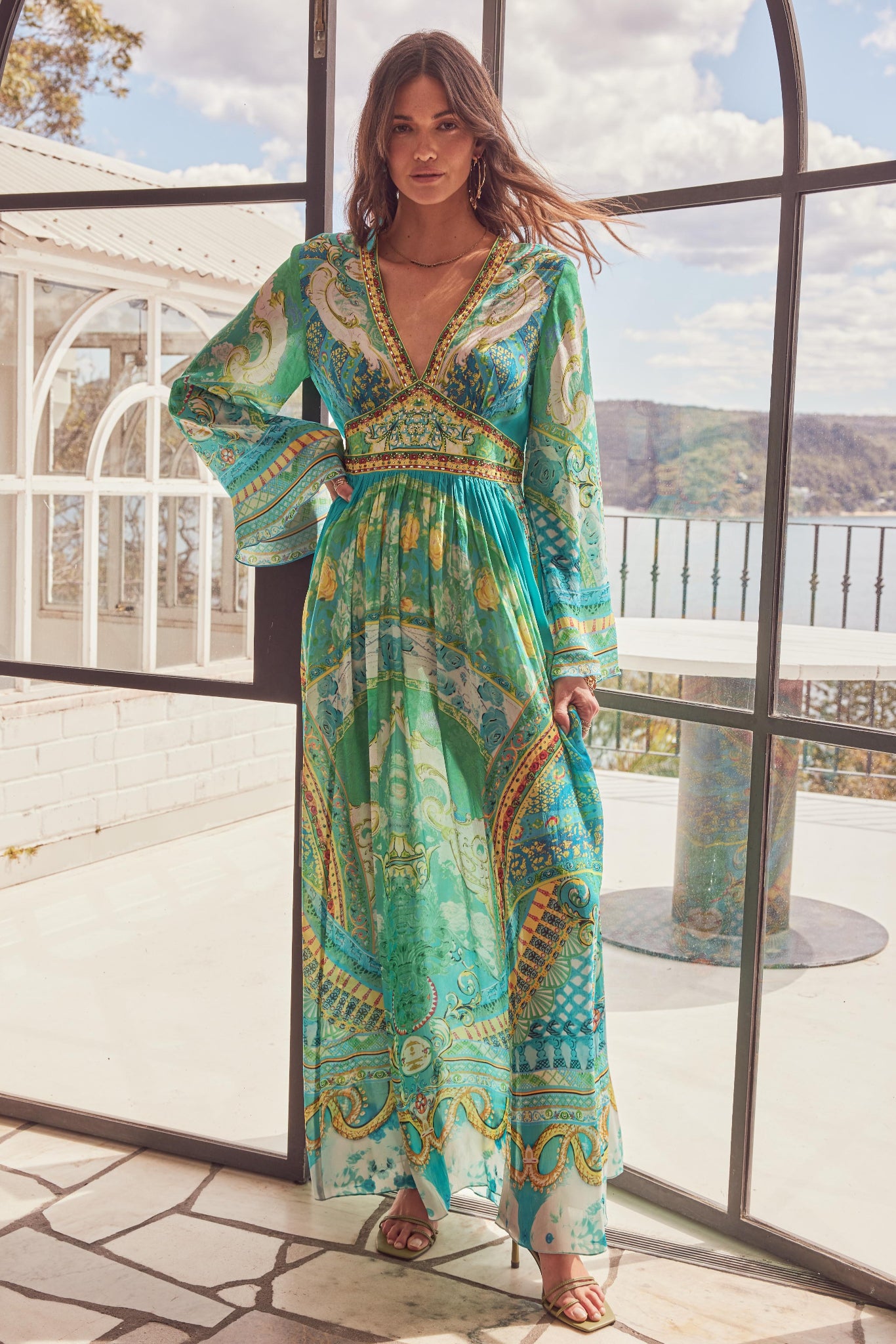 Isle Of Dreams Maxi Dress w Flare Sleeves