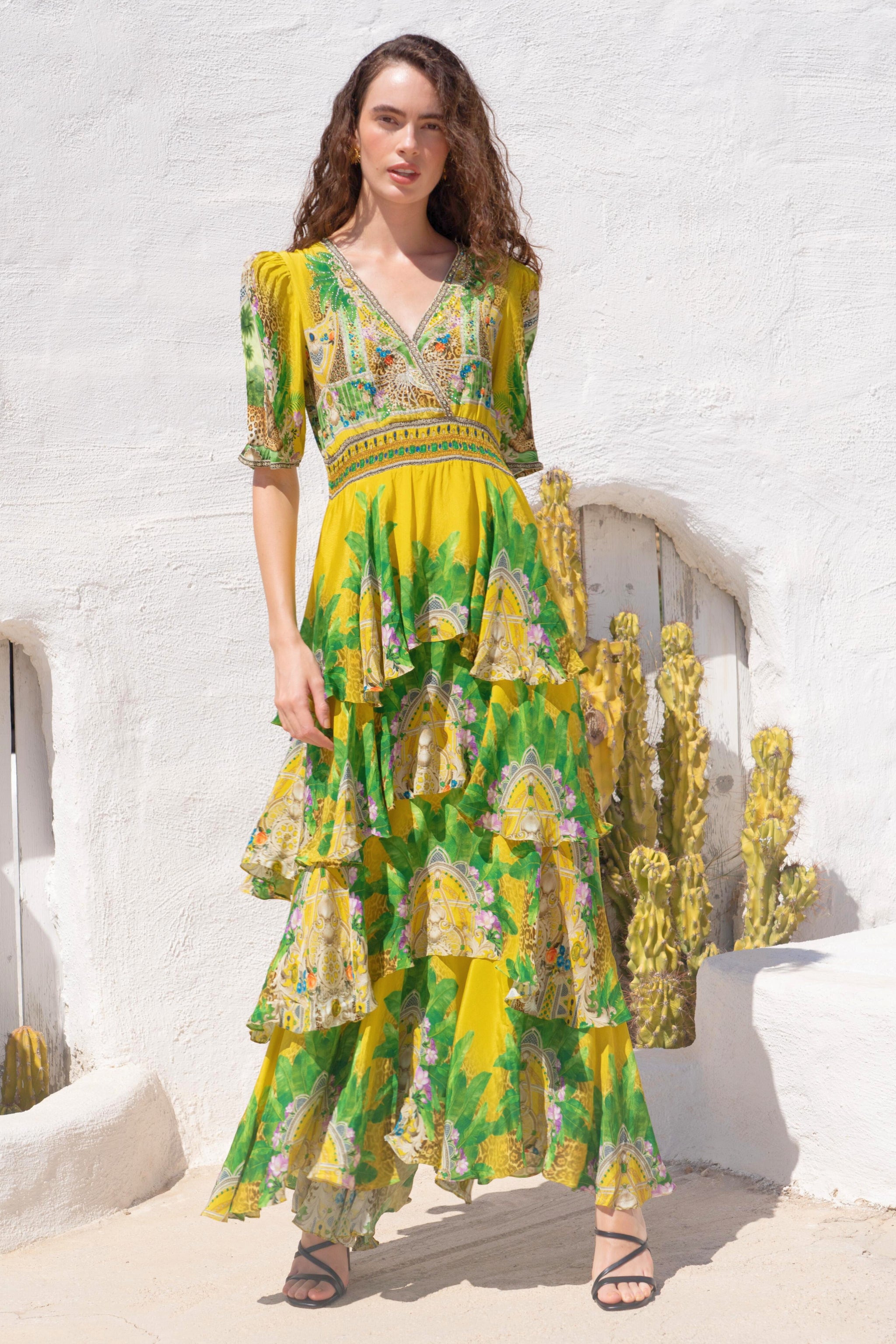 GOLDEN PALMS CROSS OVER MAXI DRESS