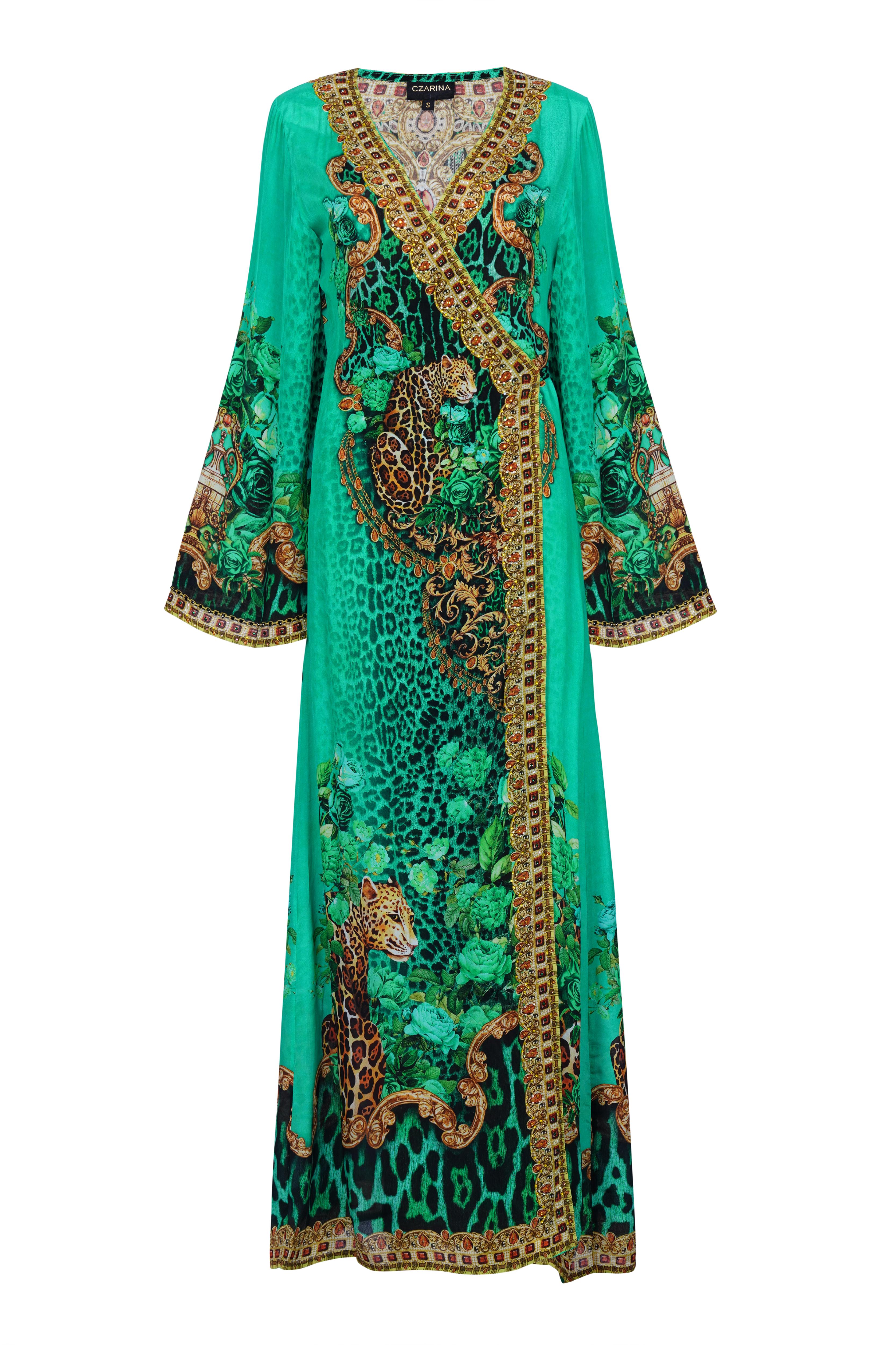 EMERALD LEOPARDESS WRAP DRESS