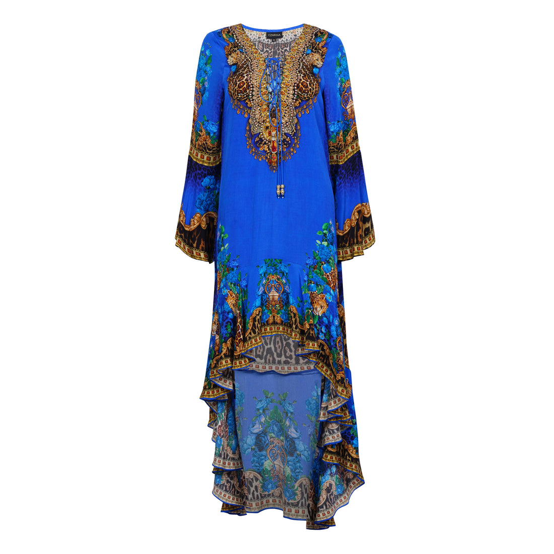 BLUE LEOPARDESS HI LOW W SLEEVES