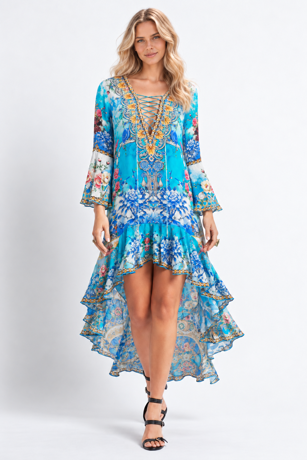 SUMMER SOMEWHERE HI LOW DRESS W SLEEVES