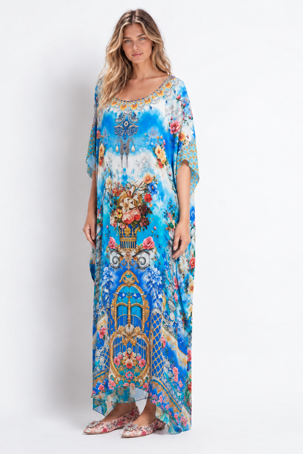 SUMMER SOMEWHERE ROUND NECK LONG KAFTAN