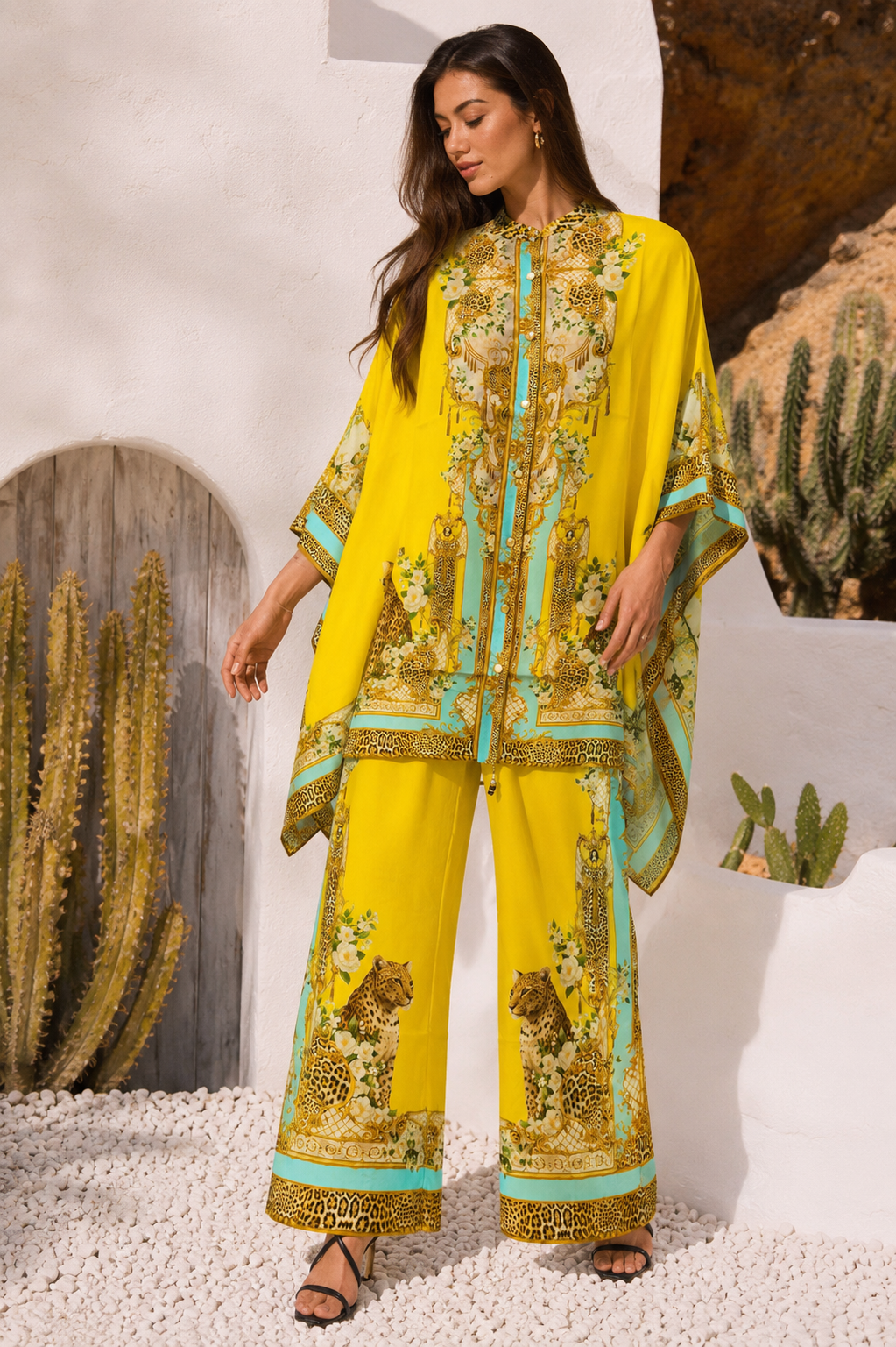 GOLDEN LEOPARD KAFTAN TOP W SLEEVES