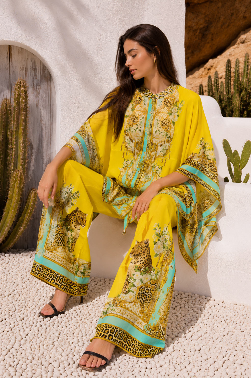 GOLDEN LEOPARD KAFTAN TOP W SLEEVES