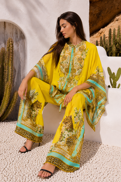 GOLDEN LEOPARD KAFTAN TOP W SLEEVES