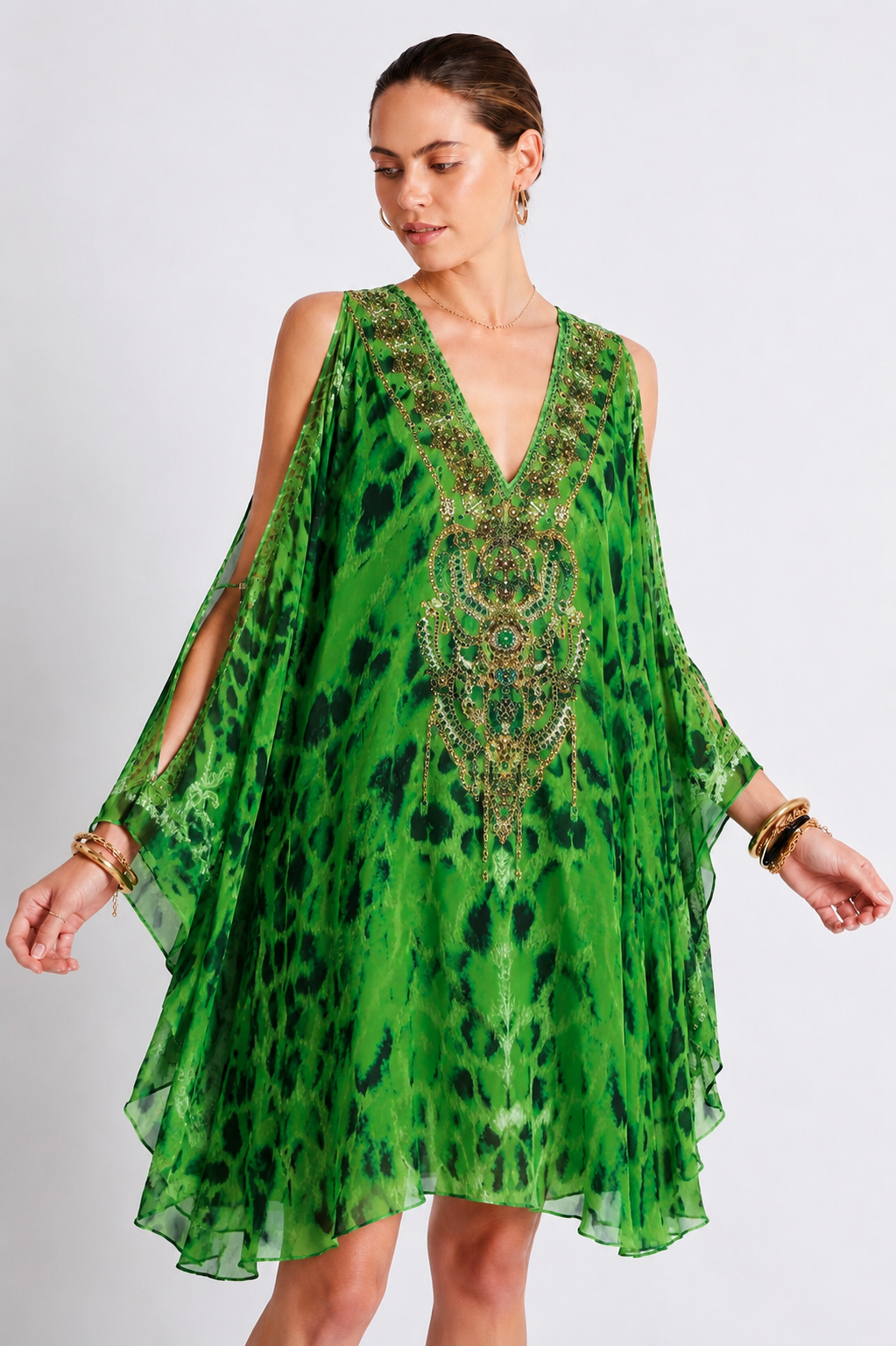 GREEN TIGRESS KAFTAN DRESS