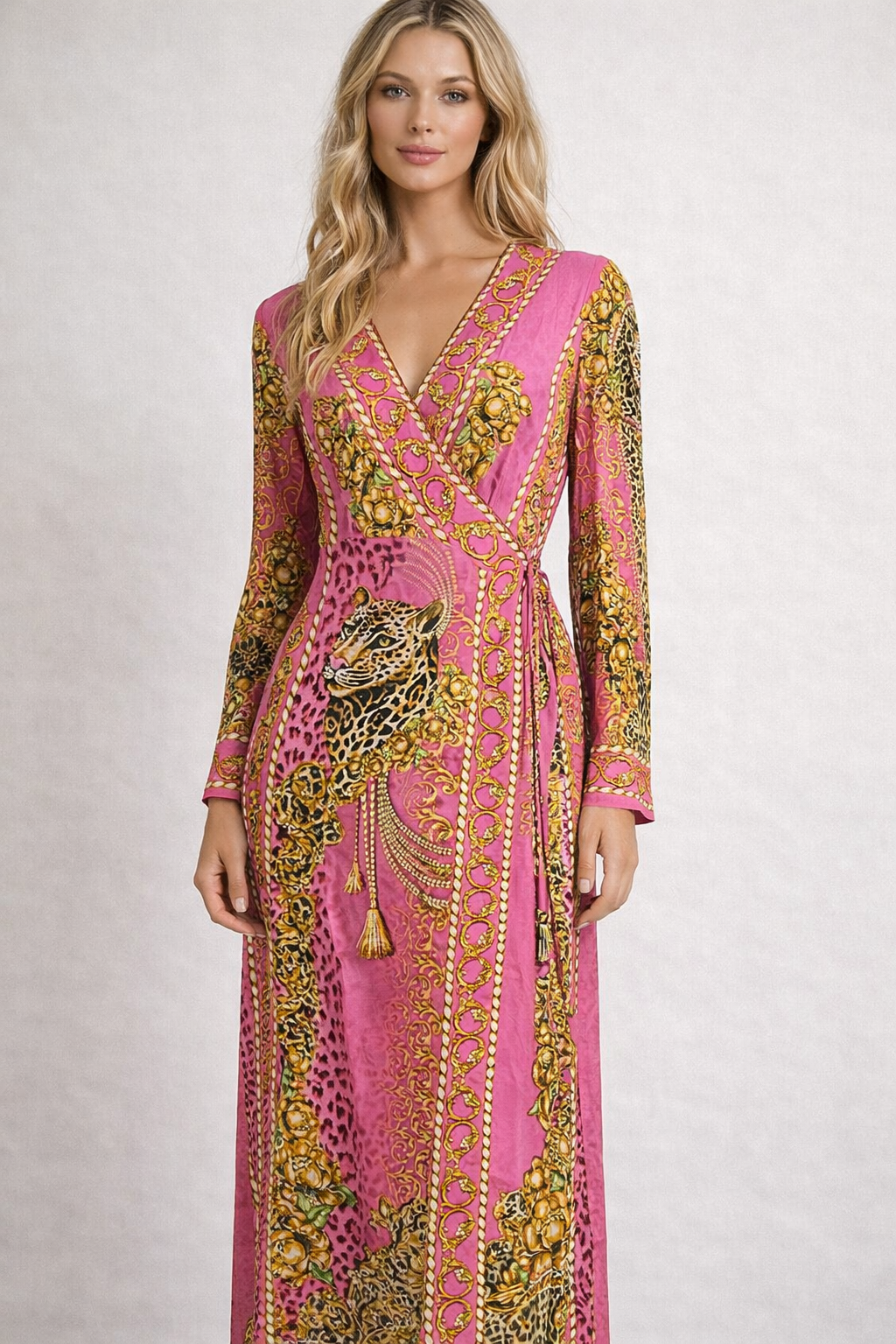 PINK LEOPARD WRAP DRESS
