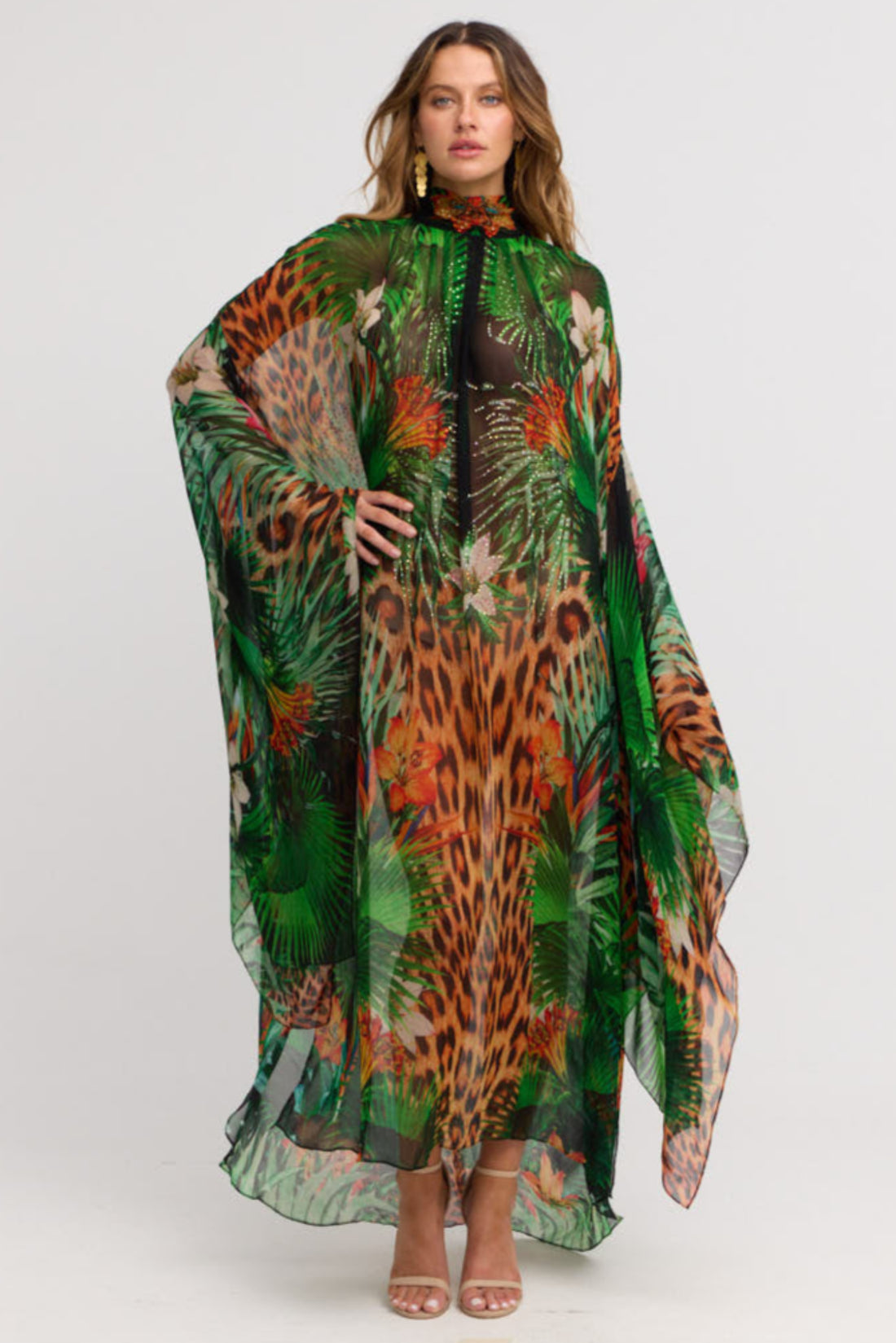 Tropical Temptation HIgh-neck Maxi Kaftan