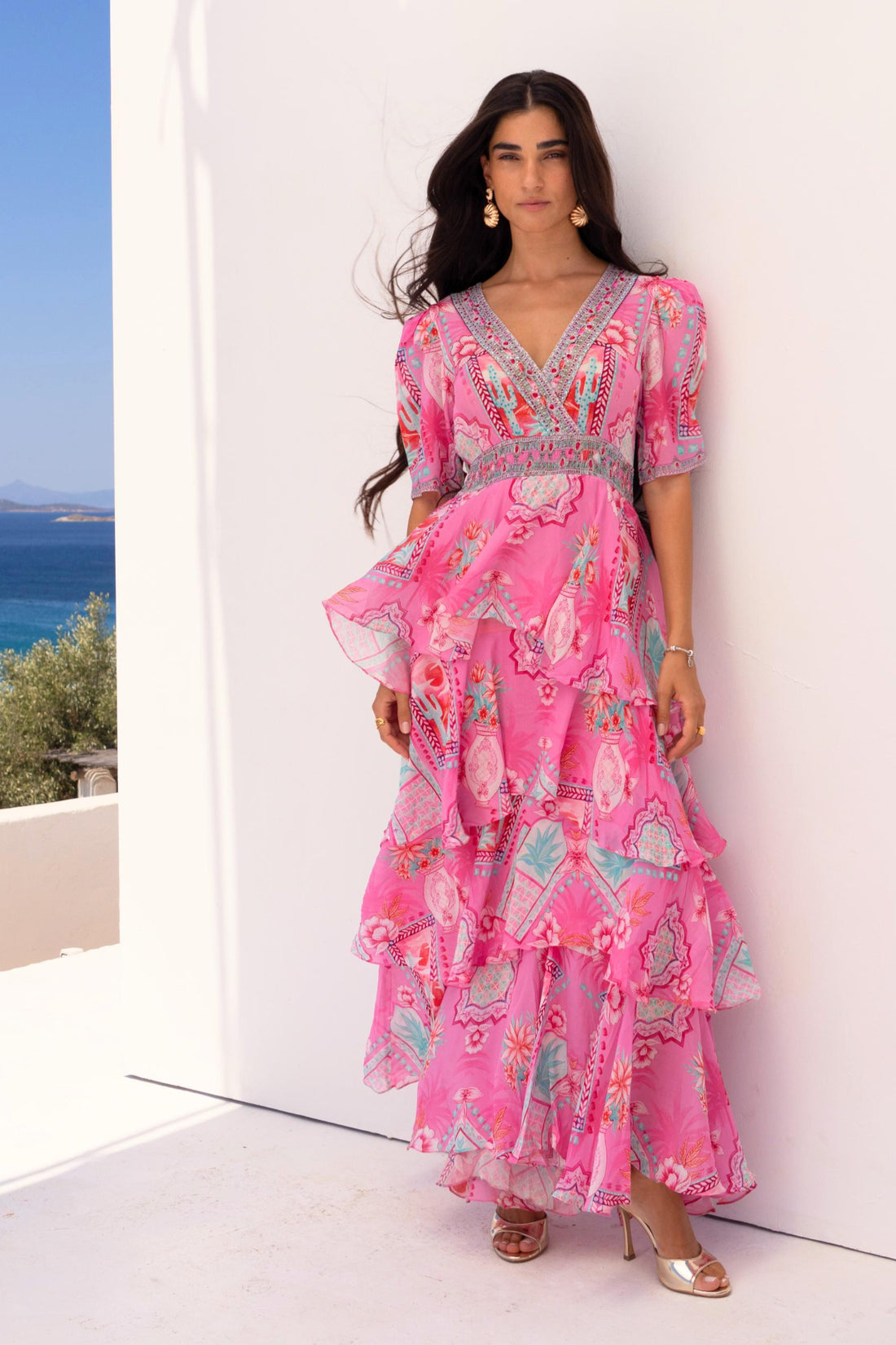 Pink Boho Cross Over Maxi Dress