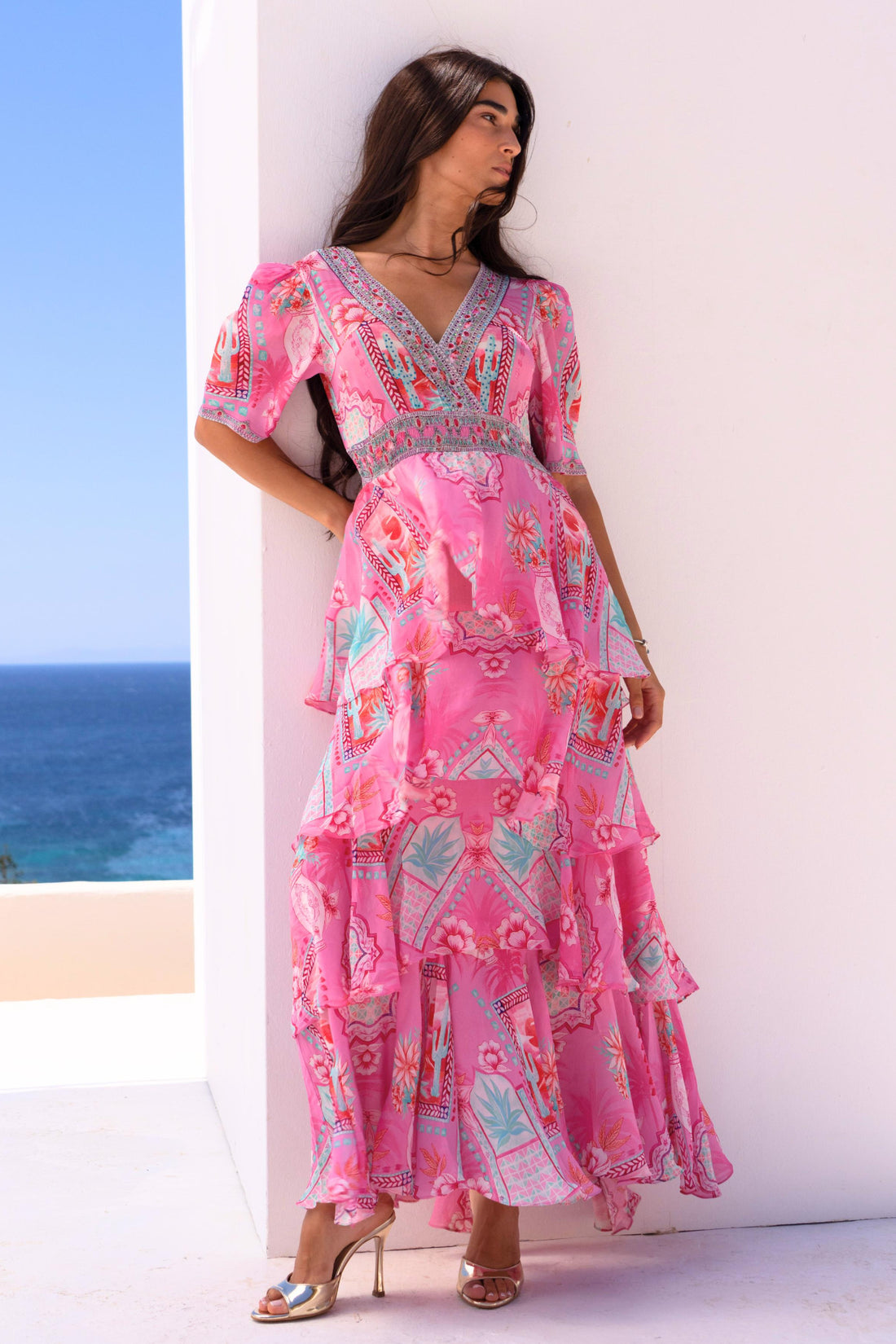 Pink Boho Cross Over Maxi Dress