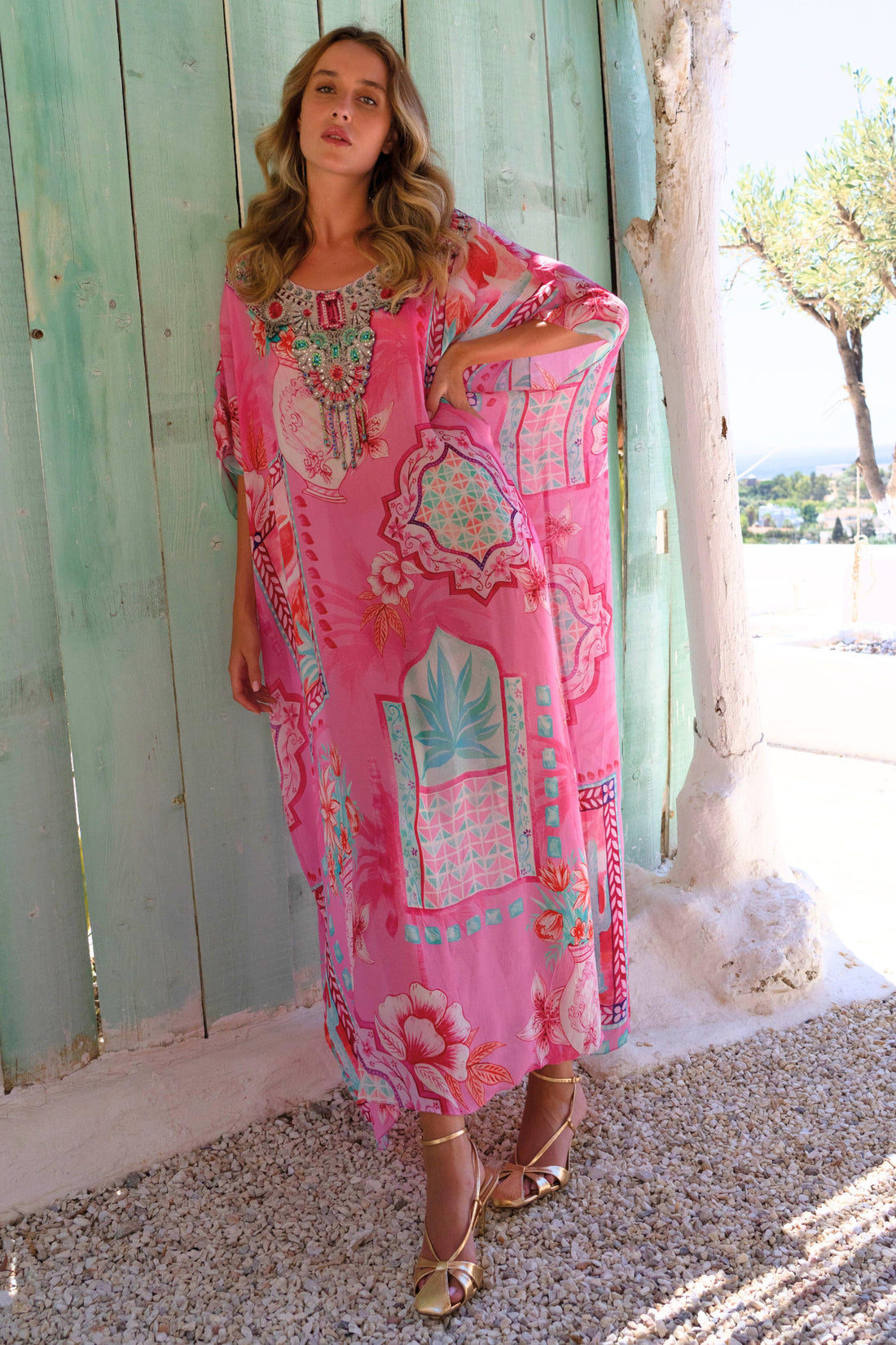 Pink Boho R-N Long Kaftan