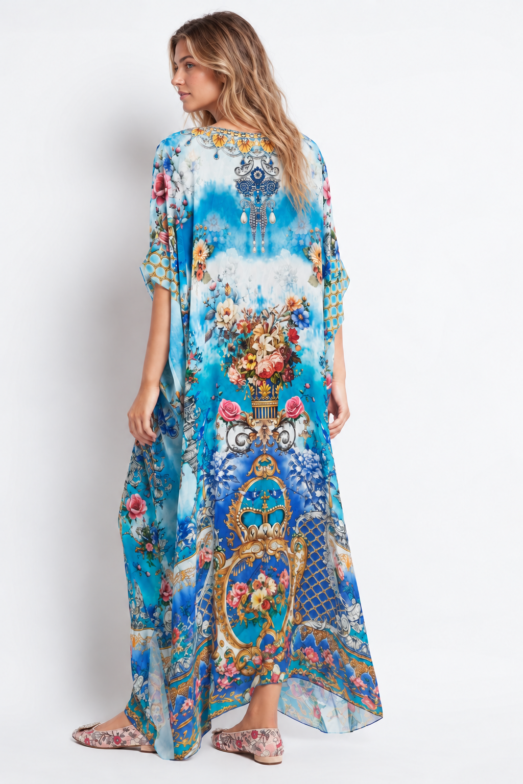 SUMMER SOMEWHERE ROUND NECK LONG KAFTAN