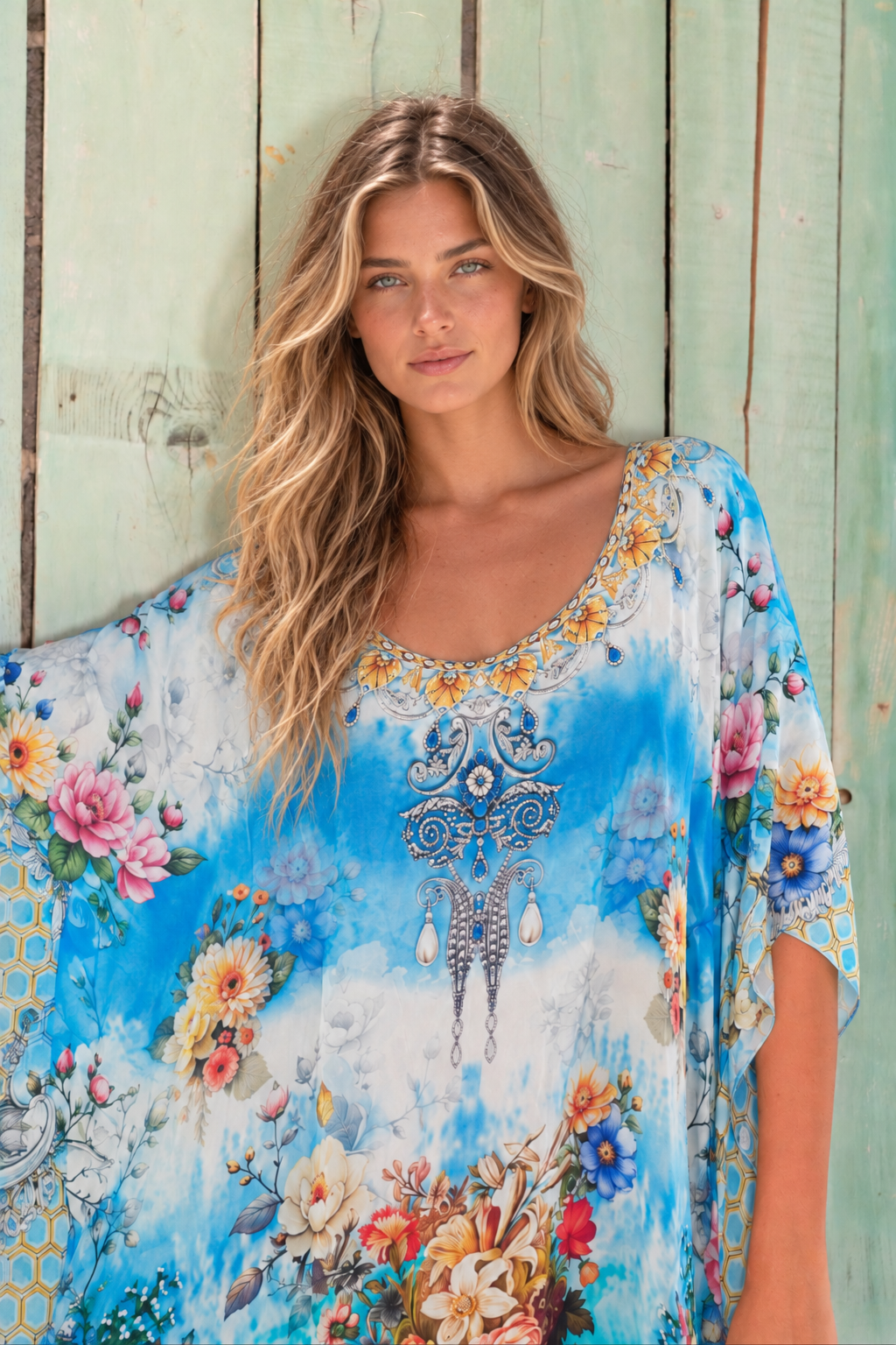 SUMMER SOMEWHERE ROUND NECK LONG KAFTAN