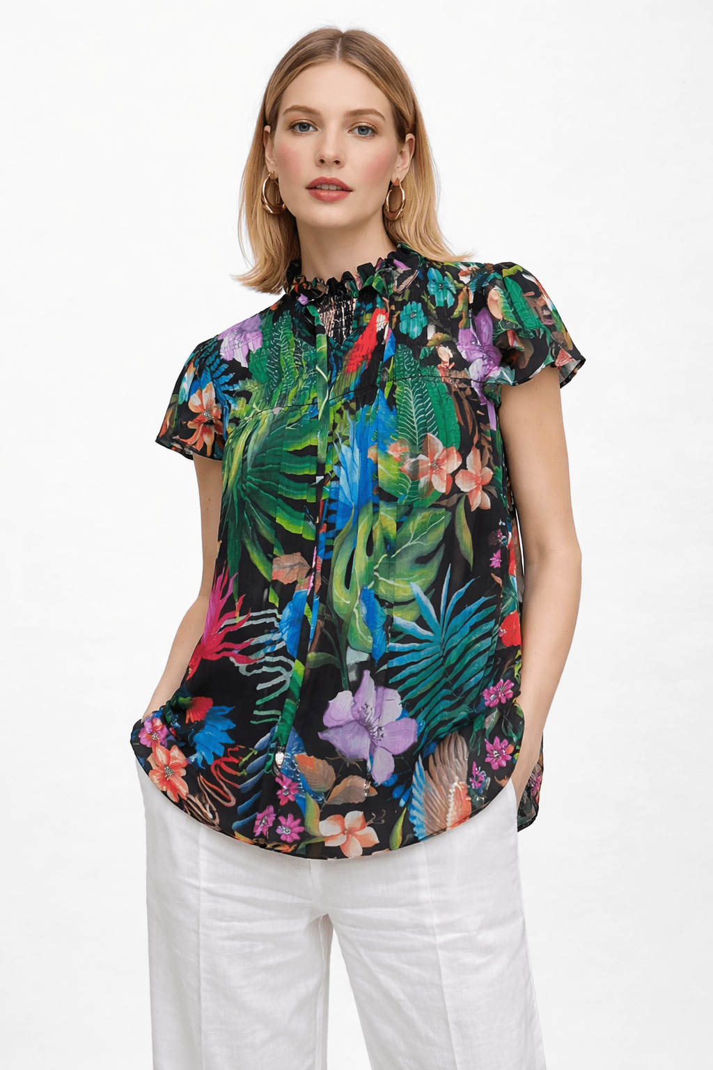 A NIGHT IN RIO HI NECK SMOCKING TOP - Czarina