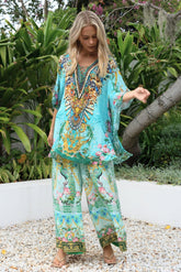 AQUA CHEETAH BUTTERFLY TOP SET - Czarina