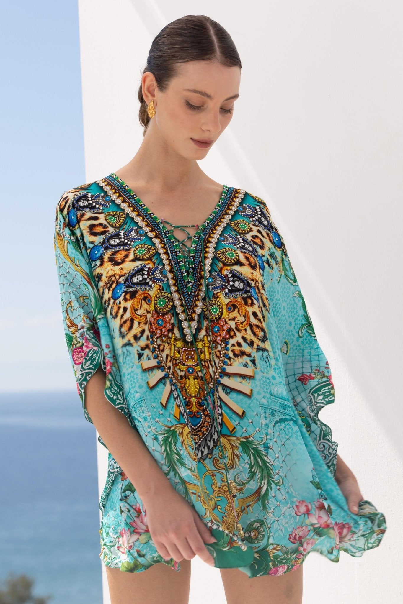 AQUA CHEETAH BUTTERFLY TOP - Czarina