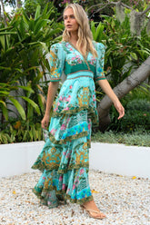 AQUA CHEETAH CROSS OVER MAXI DRESS - Czarina
