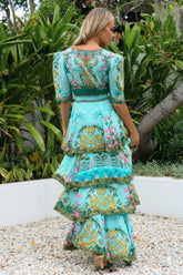 AQUA CHEETAH CROSS OVER MAXI DRESS - Czarina