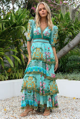 AQUA CHEETAH CROSS OVER MAXI DRESS - Czarina