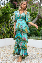 AQUA CHEETAH CROSS OVER MAXI DRESS - Czarina