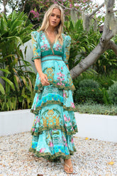 AQUA CHEETAH CROSS OVER MAXI DRESS - Czarina