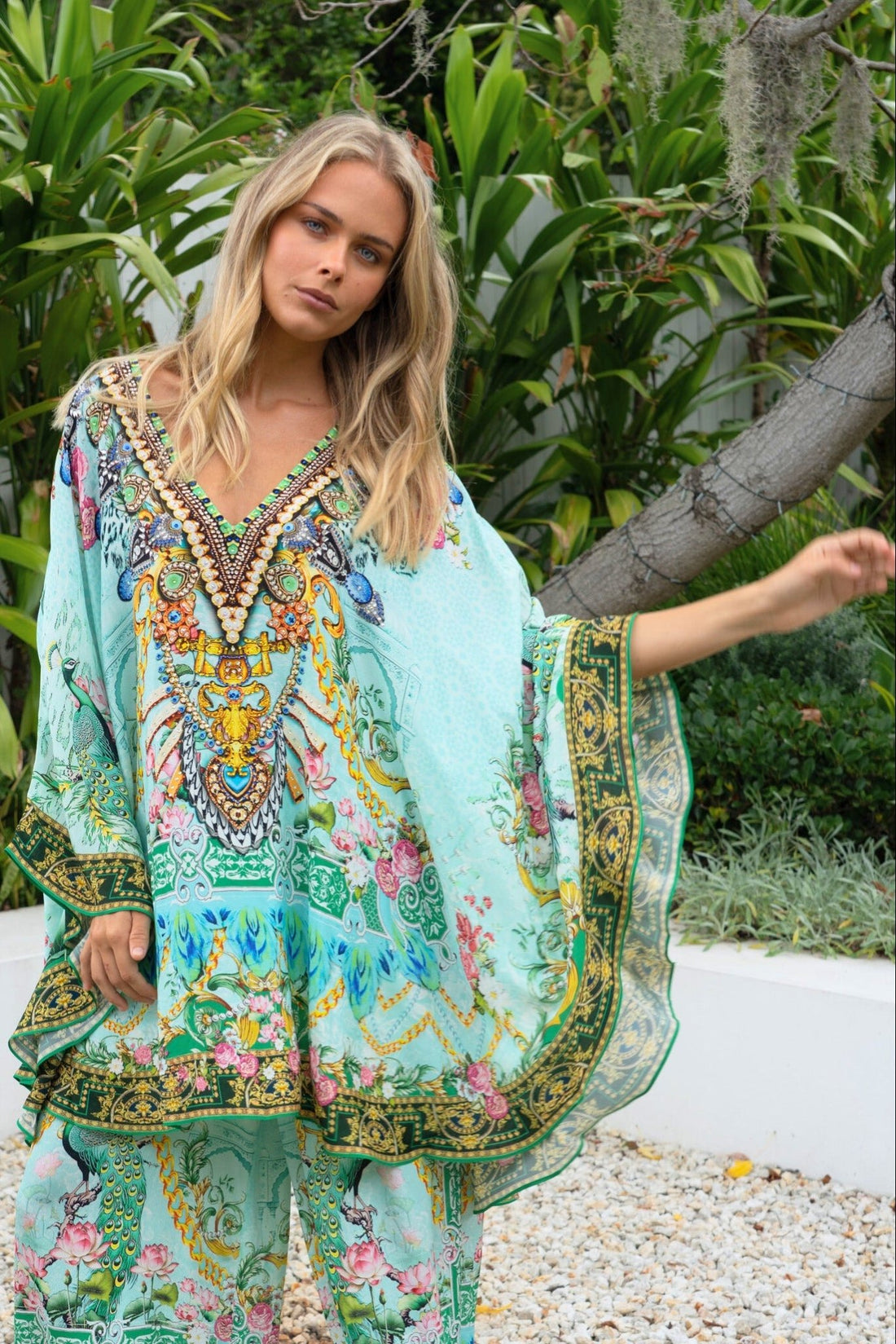 AQUA CHEETAH KAFTAN DRESS SET - Czarina