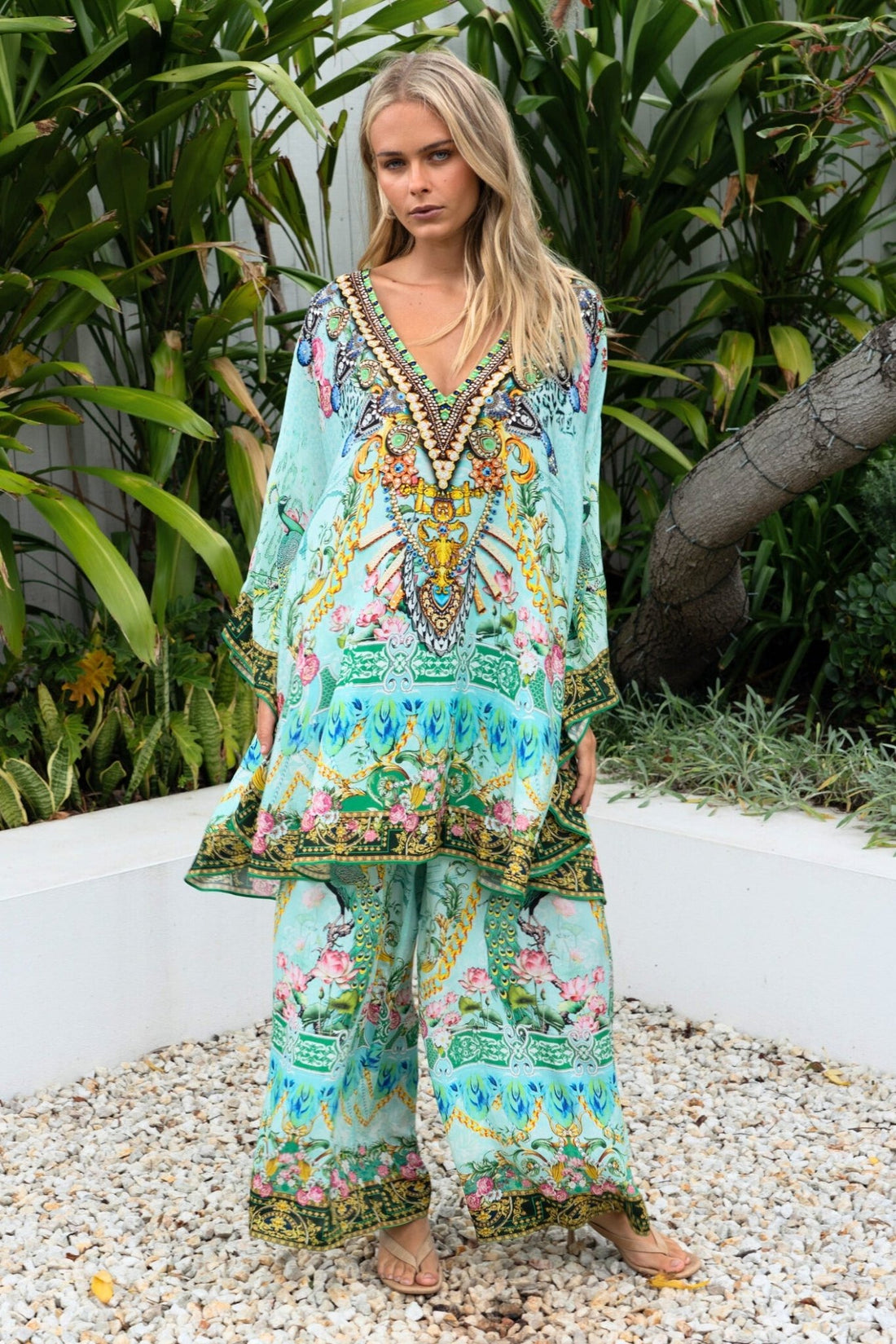 AQUA CHEETAH KAFTAN DRESS SET - Czarina