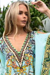 AQUA CHEETAH KAFTAN DRESS SET - Czarina