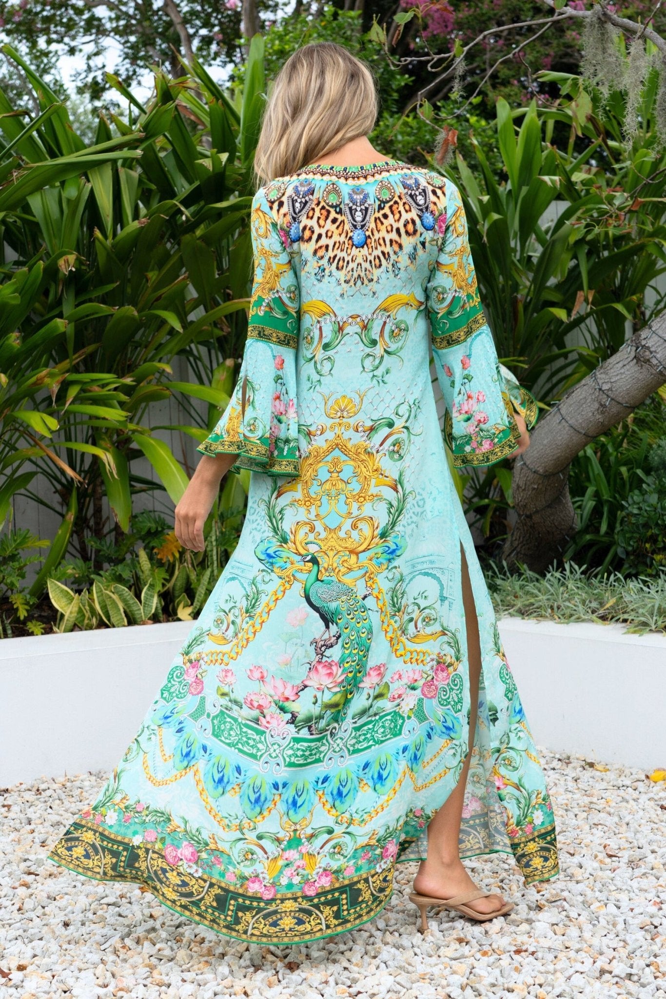 AQUA CHEETAH MAXI DRESS W SLEEVES - Czarina