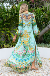 AQUA CHEETAH MAXI DRESS W SLEEVES - Czarina