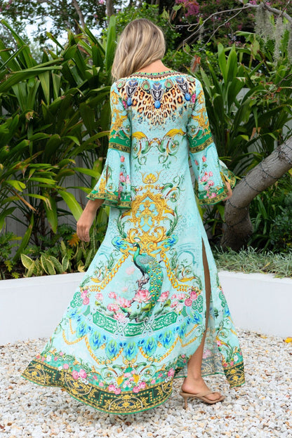 AQUA CHEETAH MAXI DRESS W SLEEVES - Czarina