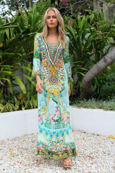 AQUA CHEETAH MAXI DRESS W SLEEVES - Czarina