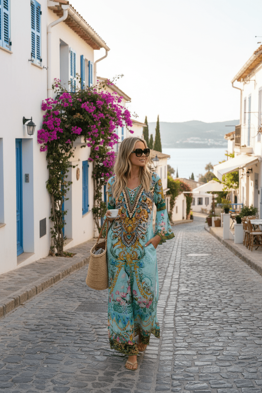 AQUA CHEETAH MAXI DRESS W SLEEVES - Czarina