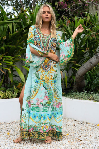 AQUA CHEETAH MAXI DRESS W SLEEVES - Czarina