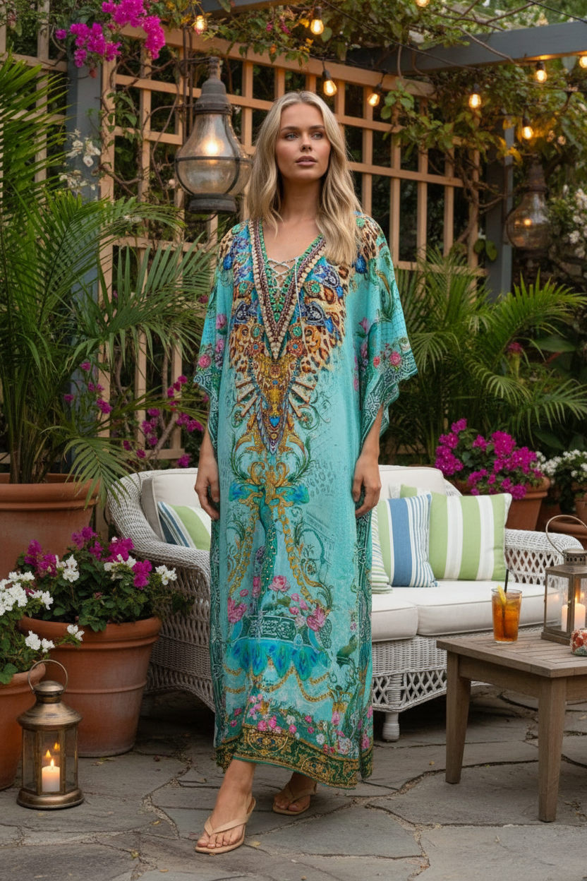 AQUA CHEETAH MEDIUM KAFTAN - Czarina