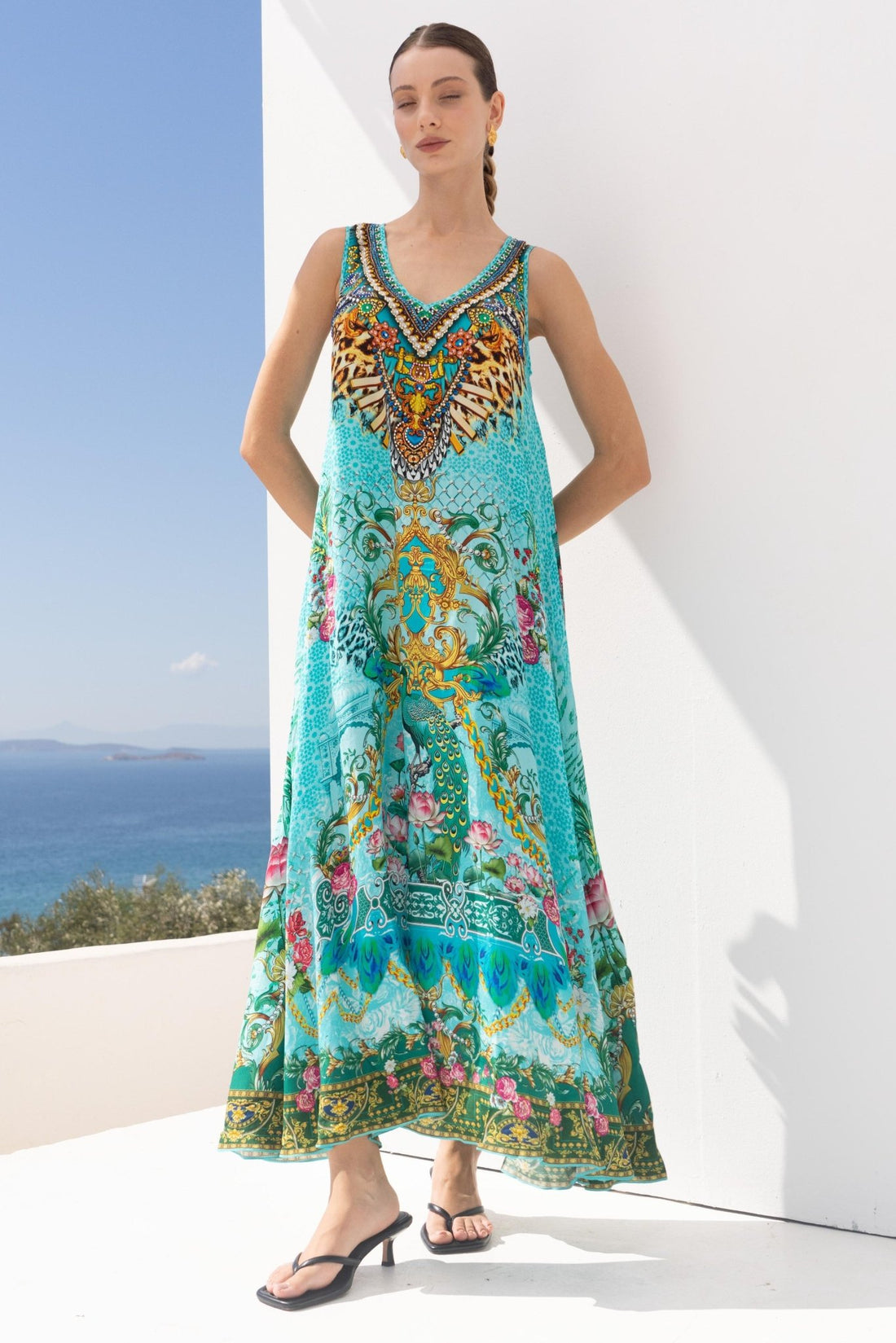 AQUA CHEETAH SLEEVELESS DRESS - Czarina