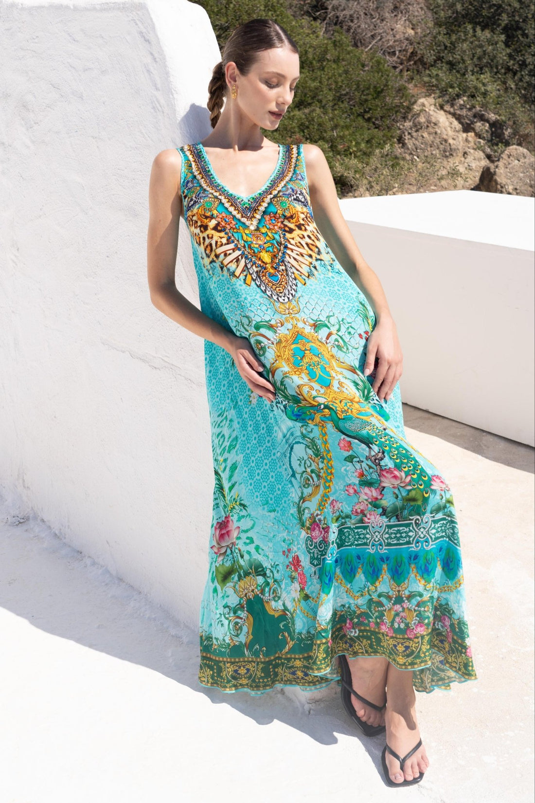 AQUA CHEETAH SLEEVELESS DRESS - Czarina