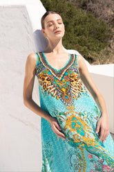 AQUA CHEETAH SLEEVELESS DRESS - Czarina