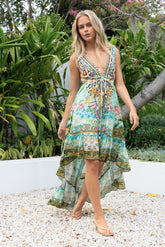 AQUA CHEETAH V NECK HI LOW DRESS - Czarina