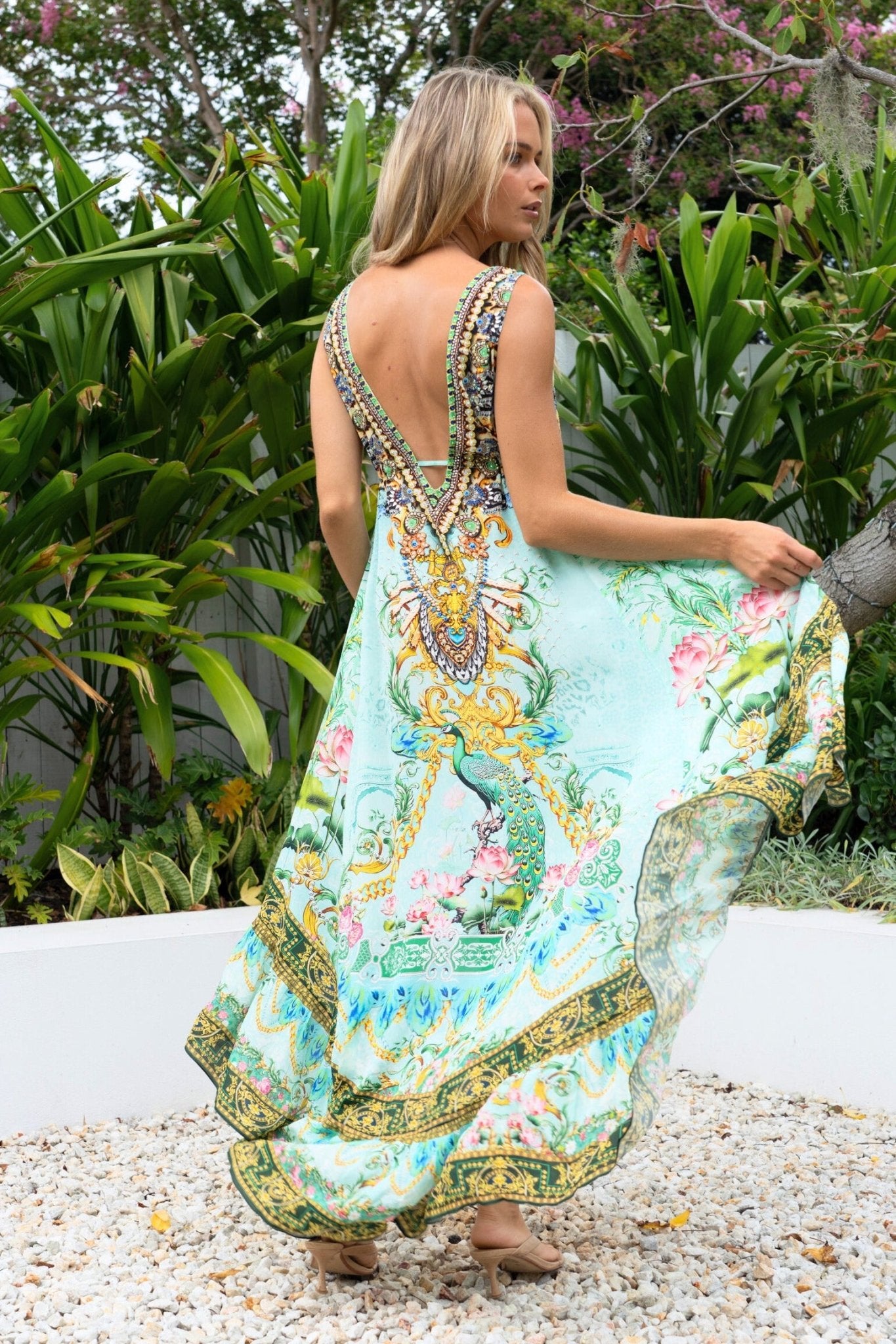 AQUA CHEETAH V NECK HI LOW DRESS - Czarina
