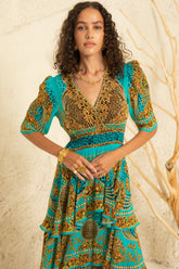 AQUA LEOPARDESS CROSS OVER MAXI DRESS - Czarina