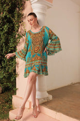 AQUA LEOPARDESS FRILL DRESS - Czarina