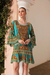 AQUA LEOPARDESS FRILL DRESS - Czarina